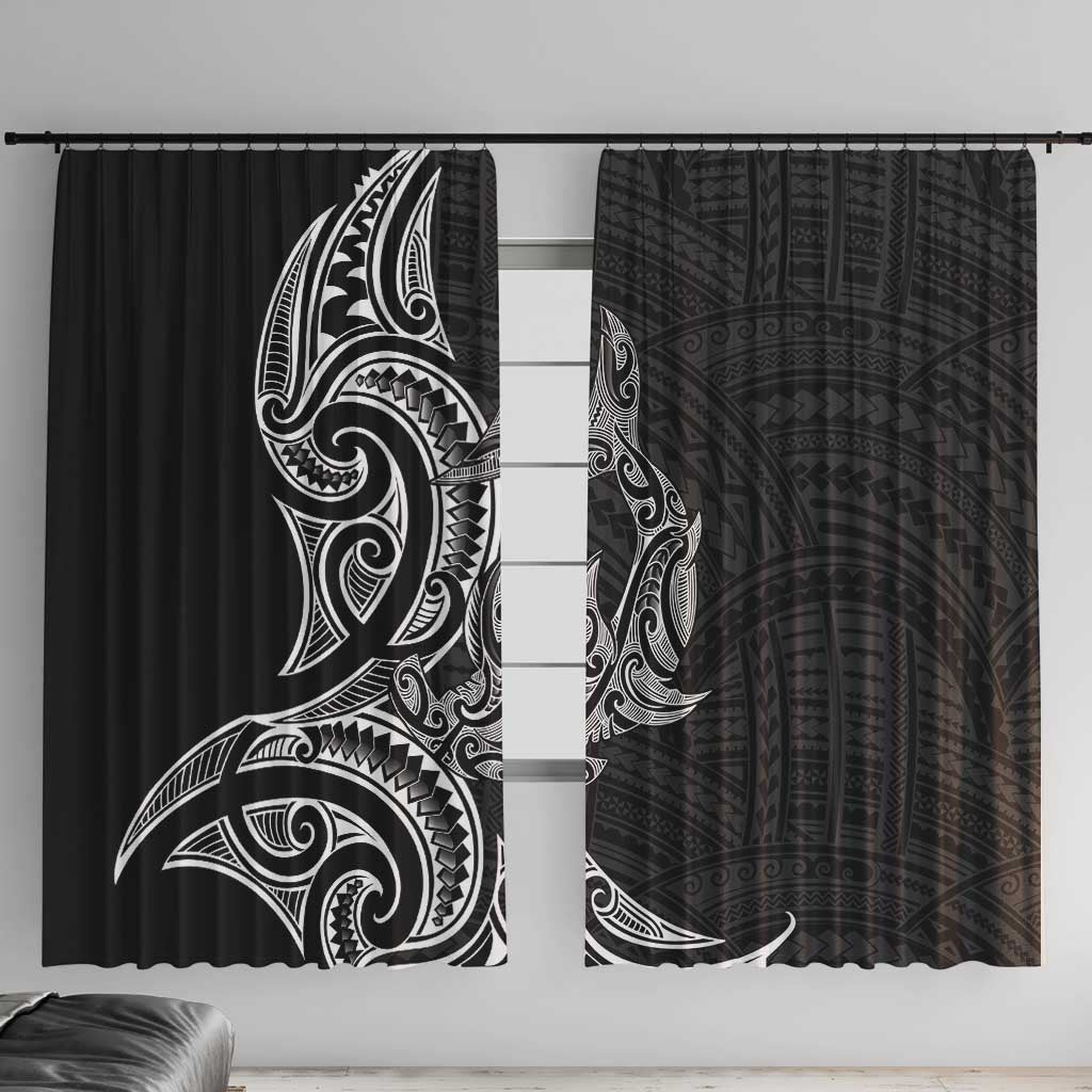 New Zealand Hammerhead Shark Window Curtain Maori Haehae Mangopare Black - Polynesian Pride