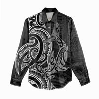 New Zealand Hammerhead Shark Women Casual Shirt Maori Haehae Mangopare Black - Polynesian Pride