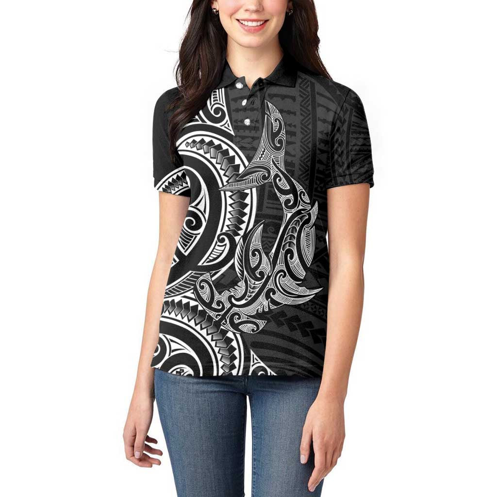 New Zealand Hammerhead Shark Women Polo Shirt Maori Haehae Mangopare Black - Polynesian Pride