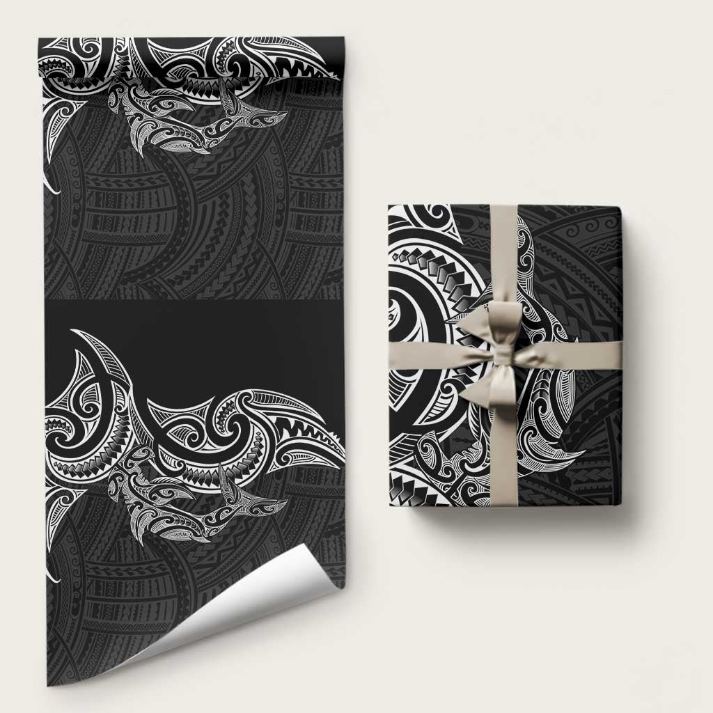 New Zealand Hammerhead Shark Wrapping Paper Maori Haehae Mangopare Black - Polynesian Pride