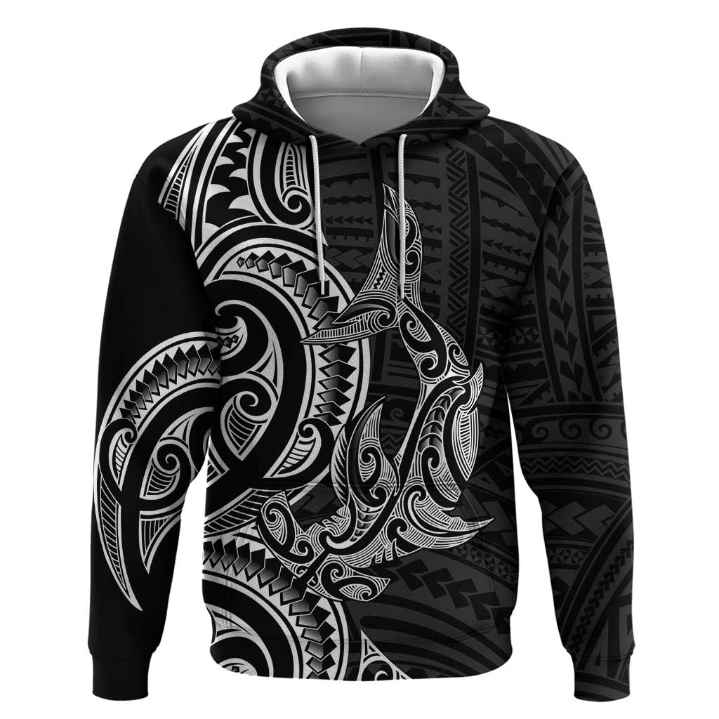 New Zealand Hammerhead Shark Zip Hoodie Maori Haehae Mangopare Black - Polynesian Pride