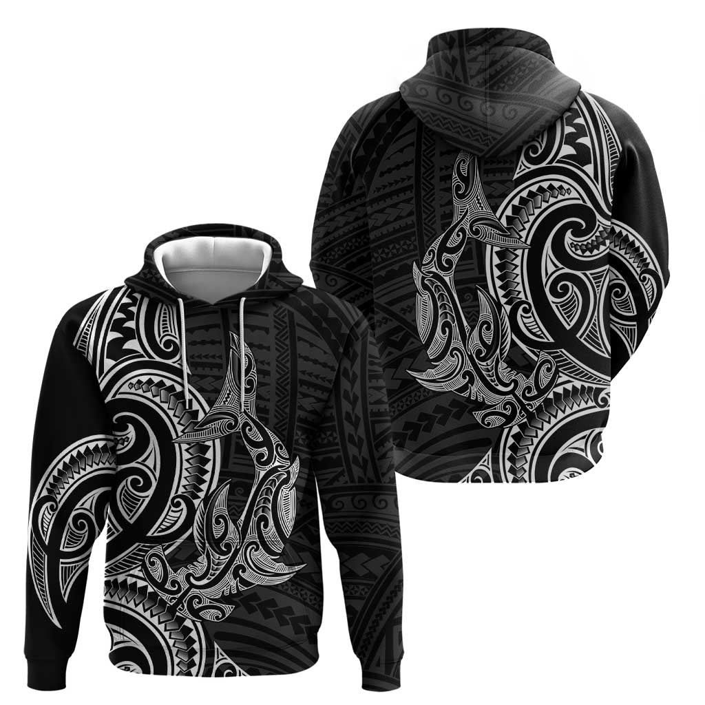 New Zealand Hammerhead Shark Zip Hoodie Maori Haehae Mangopare Black - Polynesian Pride