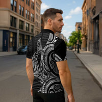 New Zealand Hammerhead Shark Zipper Polo Shirt Maori Haehae Mangopare Black - Polynesian Pride