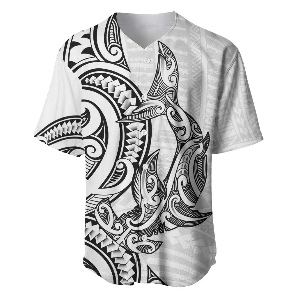 New Zealand Hammerhead Shark Baseball Jersey Maori Haehae Mangopare White - Polynesian Pride