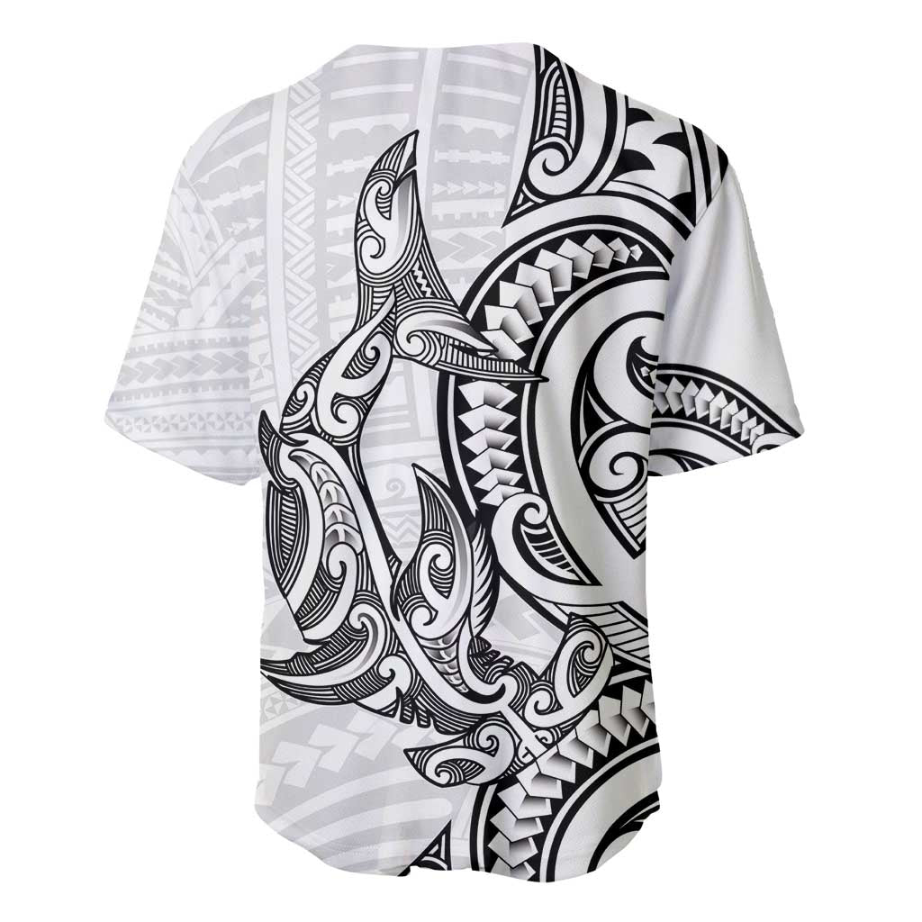 New Zealand Hammerhead Shark Baseball Jersey Maori Haehae Mangopare White - Polynesian Pride