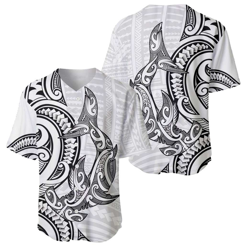 New Zealand Hammerhead Shark Baseball Jersey Maori Haehae Mangopare White - Polynesian Pride
