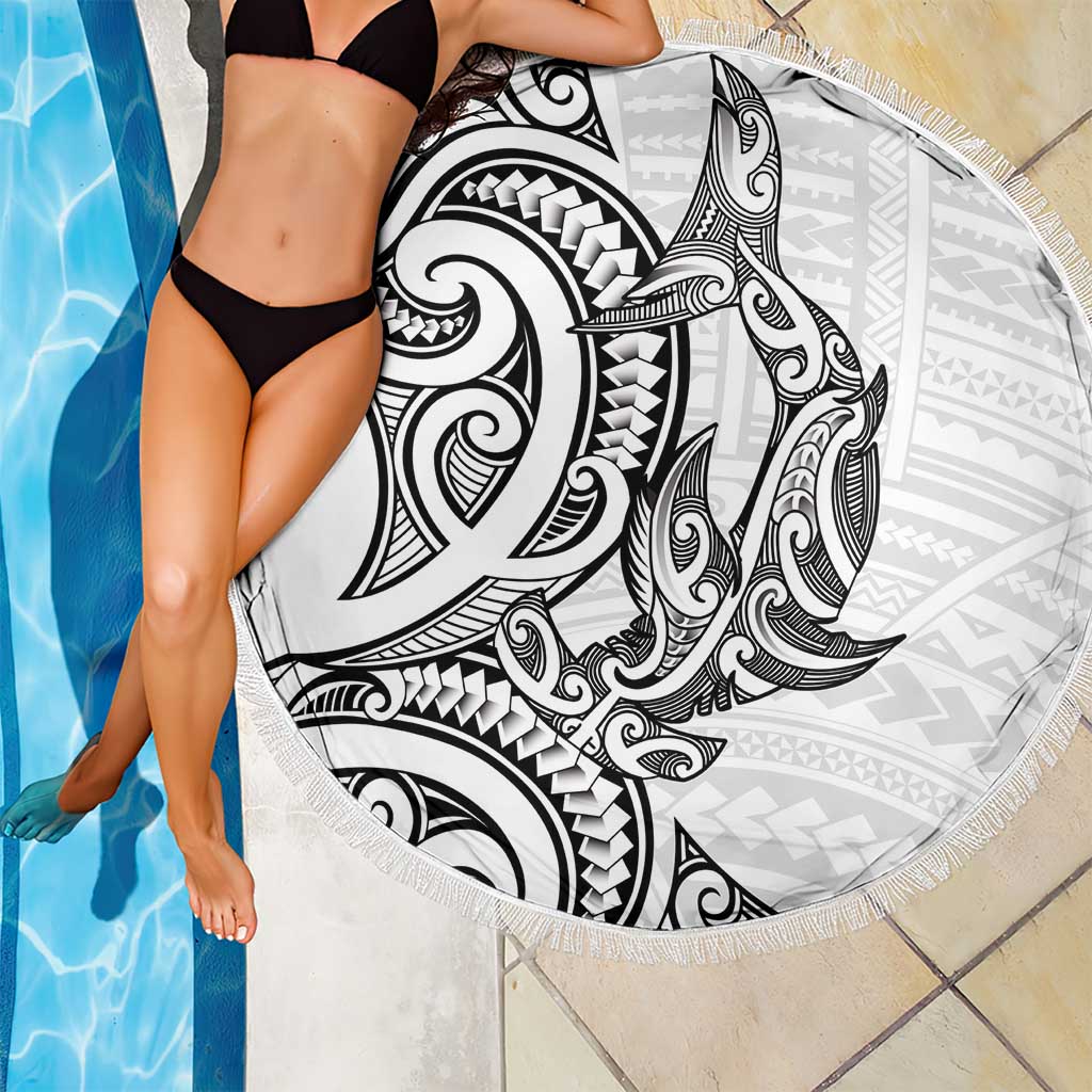 New Zealand Hammerhead Shark Beach Blanket Maori Haehae Mangopare White - Polynesian Pride