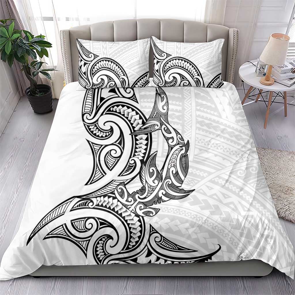 New Zealand Hammerhead Shark Bedding Set Maori Haehae Mangopare White - Polynesian Pride