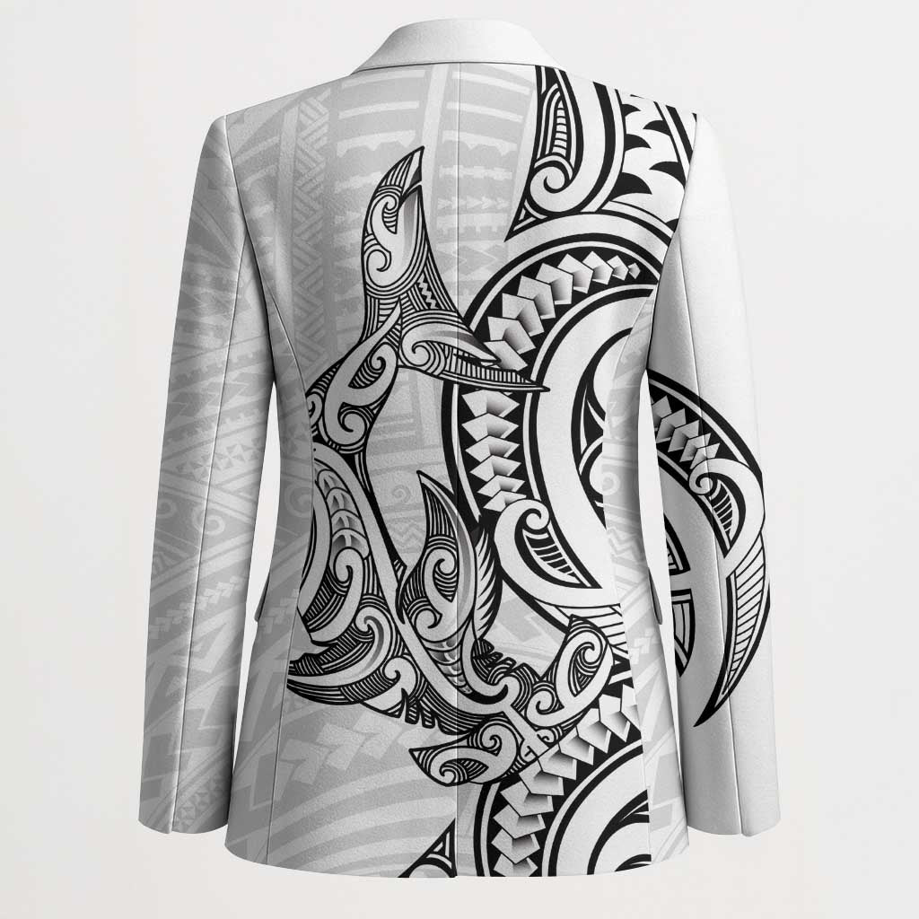 New Zealand Hammerhead Shark Blazer Maori Haehae Mangopare White - Polynesian Pride