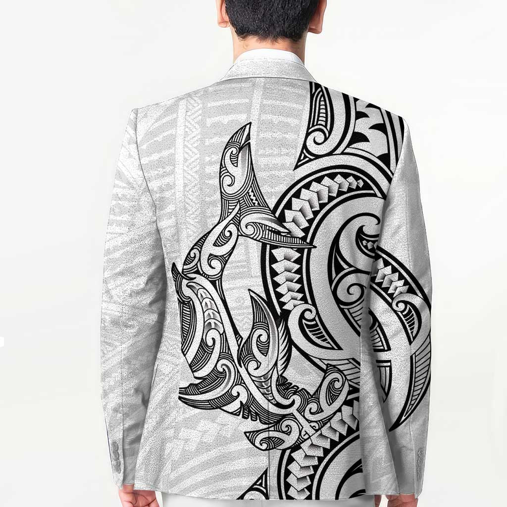 New Zealand Hammerhead Shark Blazer Maori Haehae Mangopare White - Polynesian Pride