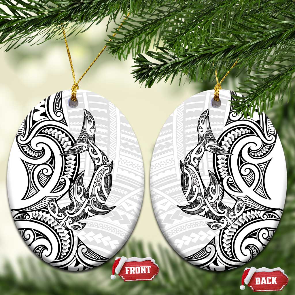 New Zealand Hammerhead Shark Ceramic Ornament Maori Haehae Mangopare White - Polynesian Pride