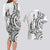 New Zealand Hammerhead Shark Couples Matching Long Sleeve Bodycon Dress and Hawaiian Shirt Maori Haehae Mangopare White - Polynesian Pride