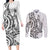 New Zealand Hammerhead Shark Couples Matching Long Sleeve Bodycon Dress and Long Sleeve Button Shirt Maori Haehae Mangopare White - Polynesian Pride