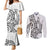 New Zealand Hammerhead Shark Couples Matching Mermaid Dress and Long Sleeve Button Shirt Maori Haehae Mangopare White - Polynesian Pride