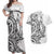 New Zealand Hammerhead Shark Couples Matching Off Shoulder Maxi Dress and Hawaiian Shirt Maori Haehae Mangopare White - Polynesian Pride