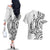 New Zealand Hammerhead Shark Couples Matching Off The Shoulder Long Sleeve Dress and Hawaiian Shirt Maori Haehae Mangopare White - Polynesian Pride
