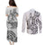 New Zealand Hammerhead Shark Couples Matching Puletasi and Long Sleeve Button Shirt Maori Haehae Mangopare White - Polynesian Pride