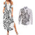 New Zealand Hammerhead Shark Couples Matching Summer Maxi Dress and Long Sleeve Button Shirt Maori Haehae Mangopare White - Polynesian Pride
