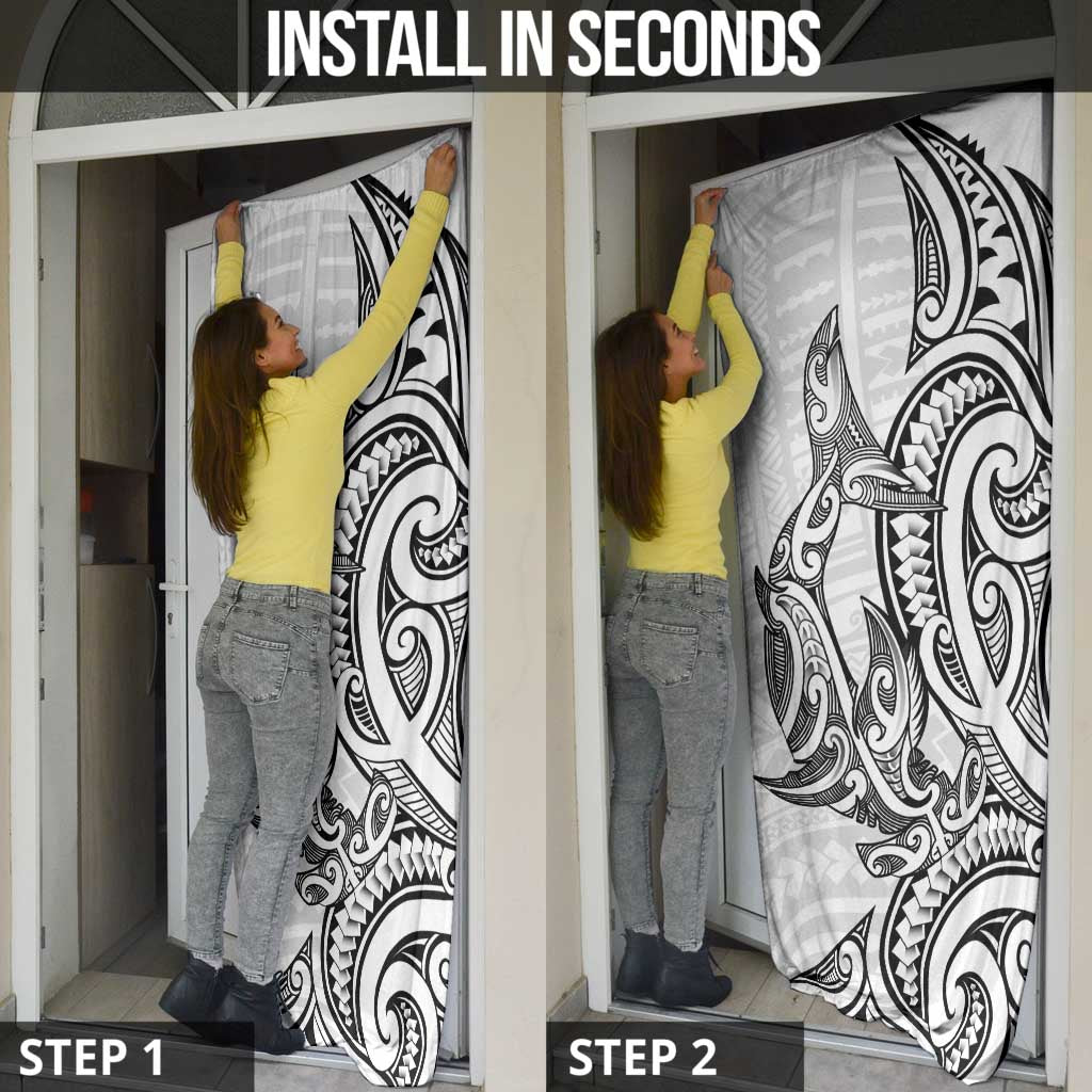 New Zealand Hammerhead Shark Door Cover Maori Haehae Mangopare White - Polynesian Pride