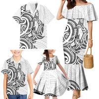 New Zealand Hammerhead Shark Family Matching Mermaid Dress and Hawaiian Shirt Maori Haehae Mangopare White - Polynesian Pride