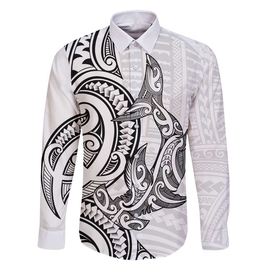 New Zealand Hammerhead Shark Family Matching Mermaid Dress and Hawaiian Shirt Maori Haehae Mangopare White - Polynesian Pride