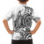 New Zealand Hammerhead Shark Family Matching Off The Shoulder Long Sleeve Dress and Hawaiian Shirt Maori Haehae Mangopare White - Polynesian Pride