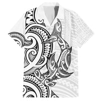 New Zealand Hammerhead Shark Family Matching Off Shoulder Maxi Dress and Hawaiian Shirt Maori Haehae Mangopare White - Polynesian Pride