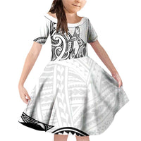 New Zealand Hammerhead Shark Family Matching Off Shoulder Short Dress and Hawaiian Shirt Maori Haehae Mangopare White - Polynesian Pride