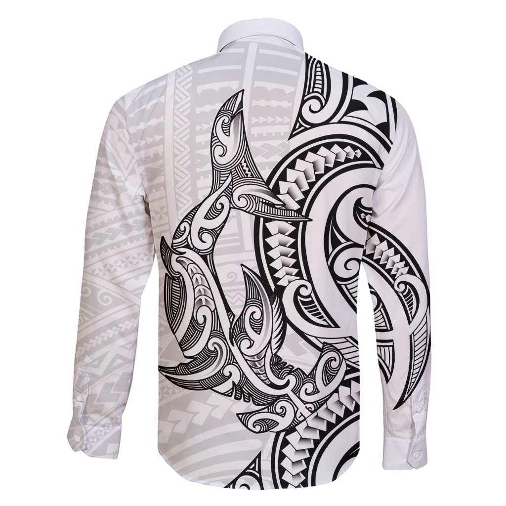 New Zealand Hammerhead Shark Family Matching Puletasi and Hawaiian Shirt Maori Haehae Mangopare White - Polynesian Pride