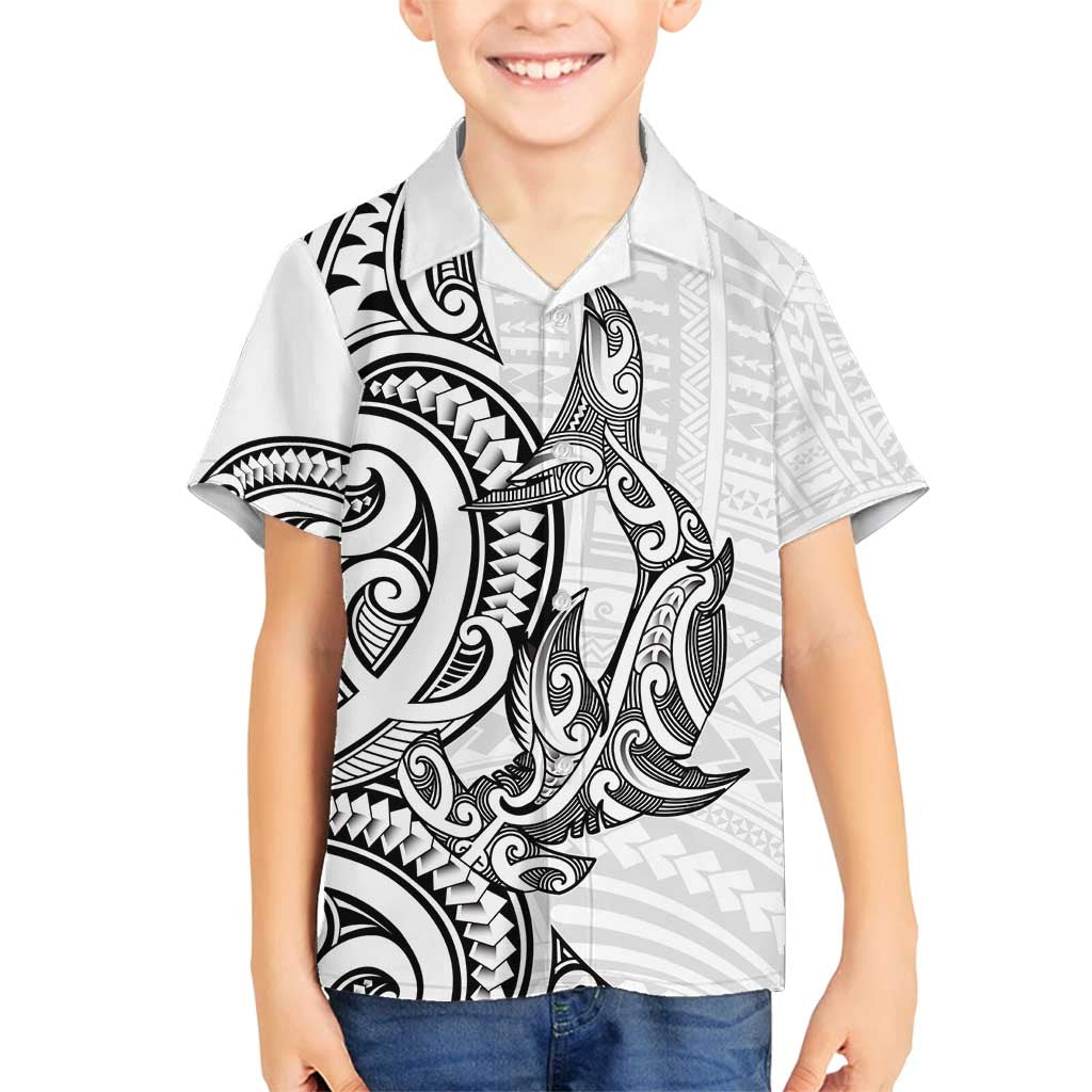 New Zealand Hammerhead Shark Family Matching Puletasi and Hawaiian Shirt Maori Haehae Mangopare White - Polynesian Pride