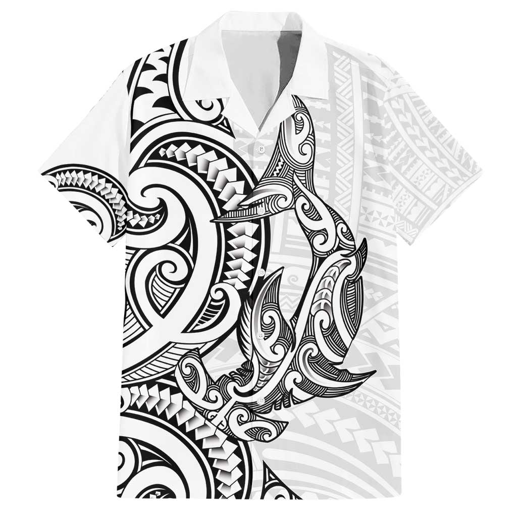 New Zealand Hammerhead Shark Hawaiian Shirt Maori Haehae Mangopare White - Polynesian Pride