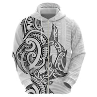 New Zealand Hammerhead Shark Hoodie Maori Haehae Mangopare White - Polynesian Pride