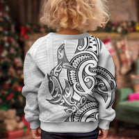 New Zealand Hammerhead Shark Kid Ugly Christmas Sweater Maori Haehae Mangopare White - Polynesian Pride