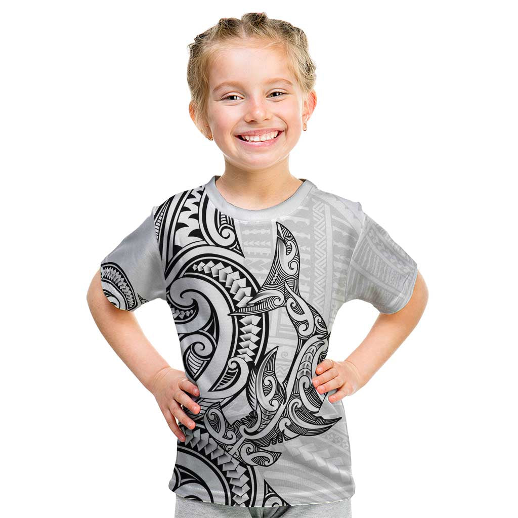 New Zealand Hammerhead Shark Kid T Shirt Maori Haehae Mangopare White - Polynesian Pride