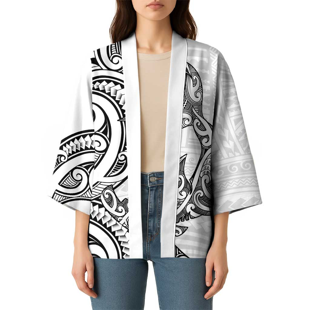 New Zealand Hammerhead Shark Kimono Maori Haehae Mangopare White - Polynesian Pride