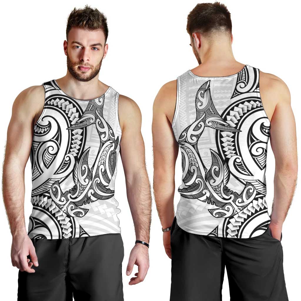 New Zealand Hammerhead Shark Men Tank Top Maori Haehae Mangopare White - Polynesian Pride