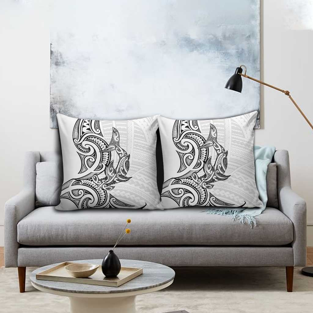 New Zealand Hammerhead Shark Pillow Cover Maori Haehae Mangopare White - Polynesian Pride