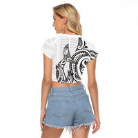 New Zealand Hammerhead Shark Raglan Cropped T Shirt Maori Haehae Mangopare White - Polynesian Pride