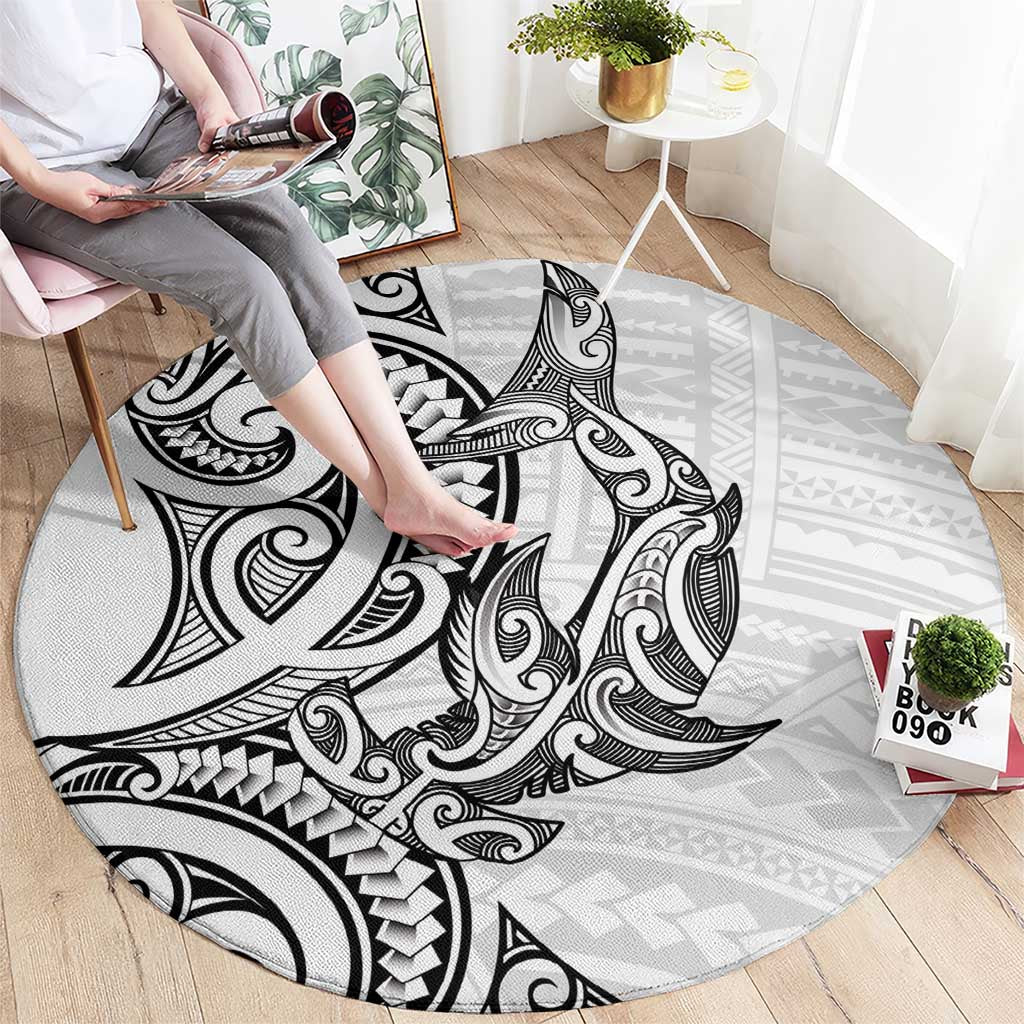 New Zealand Hammerhead Shark Round Carpet Maori Haehae Mangopare White - Polynesian Pride