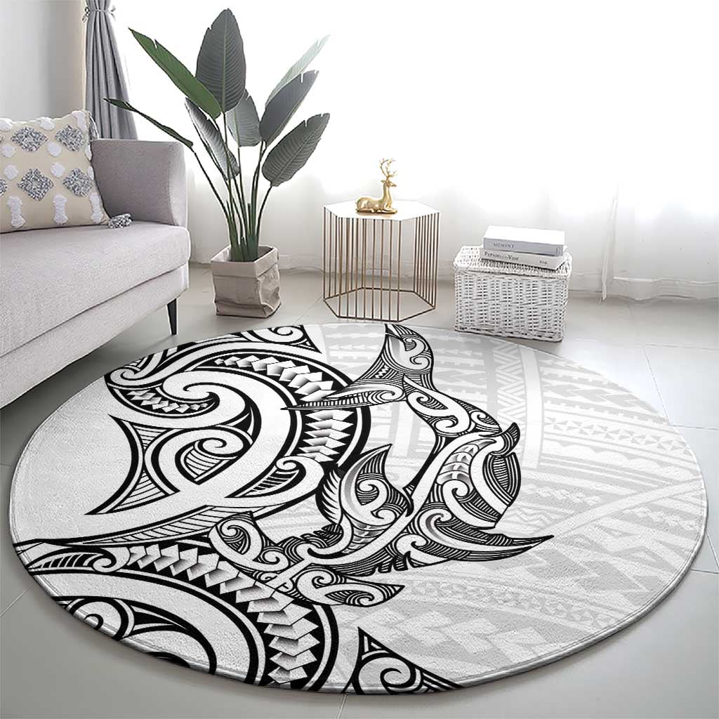 New Zealand Hammerhead Shark Round Carpet Maori Haehae Mangopare White - Polynesian Pride