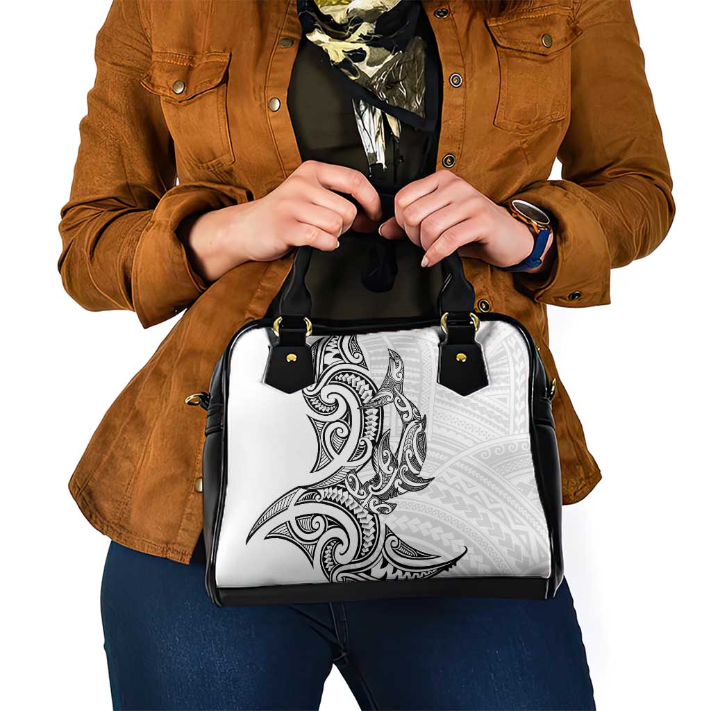 New Zealand Hammerhead Shark Shoulder Handbag Maori Haehae Mangopare White - Polynesian Pride