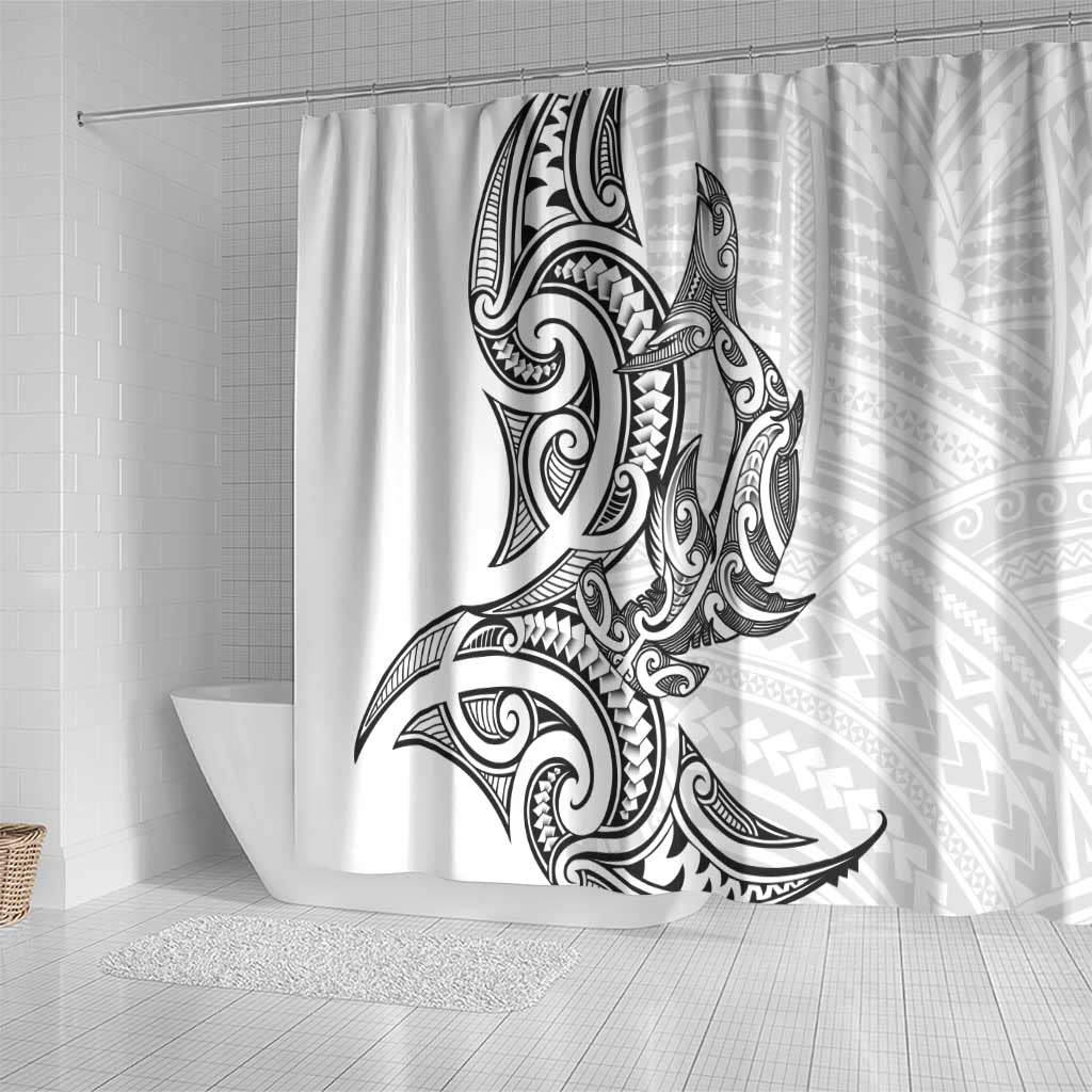 New Zealand Hammerhead Shark Shower Curtain Maori Haehae Mangopare White - Polynesian Pride