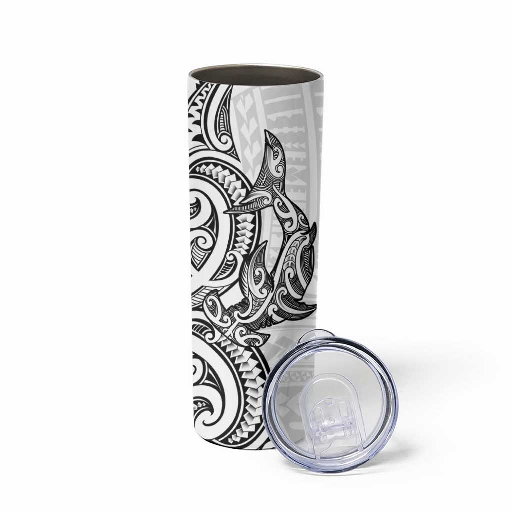 New Zealand Hammerhead Shark Skinny Tumbler Maori Haehae Mangopare White - Polynesian Pride