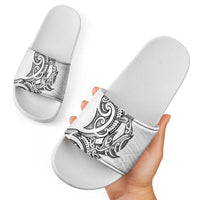 New Zealand Hammerhead Shark Slide Sandals Maori Haehae Mangopare White - Polynesian Pride
