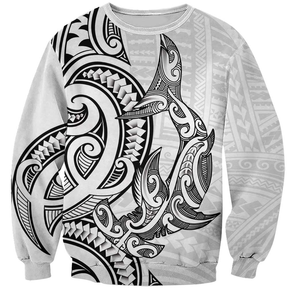 New Zealand Hammerhead Shark Sweatshirt Maori Haehae Mangopare White - Polynesian Pride