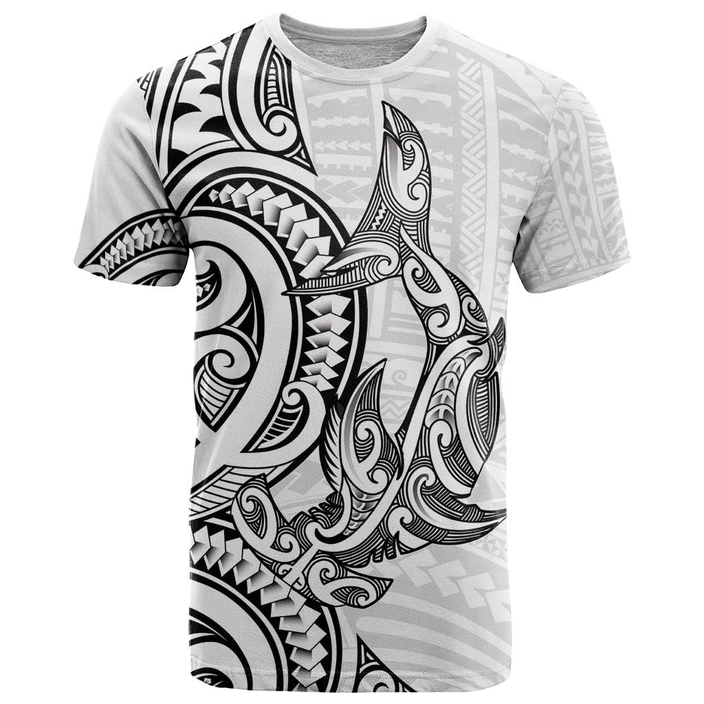 New Zealand Hammerhead Shark T Shirt Maori Haehae Mangopare White - Polynesian Pride