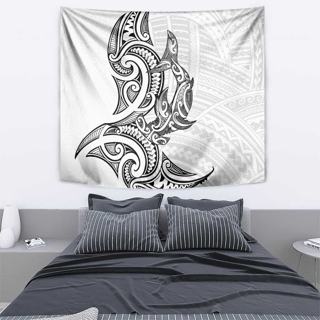 New Zealand Hammerhead Shark Tapestry Maori Haehae Mangopare White - Polynesian Pride