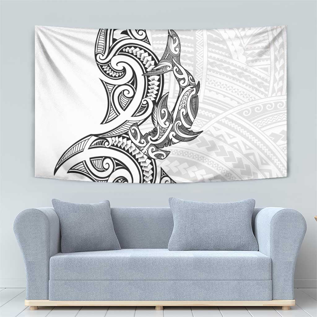 New Zealand Hammerhead Shark Tapestry Maori Haehae Mangopare White - Polynesian Pride