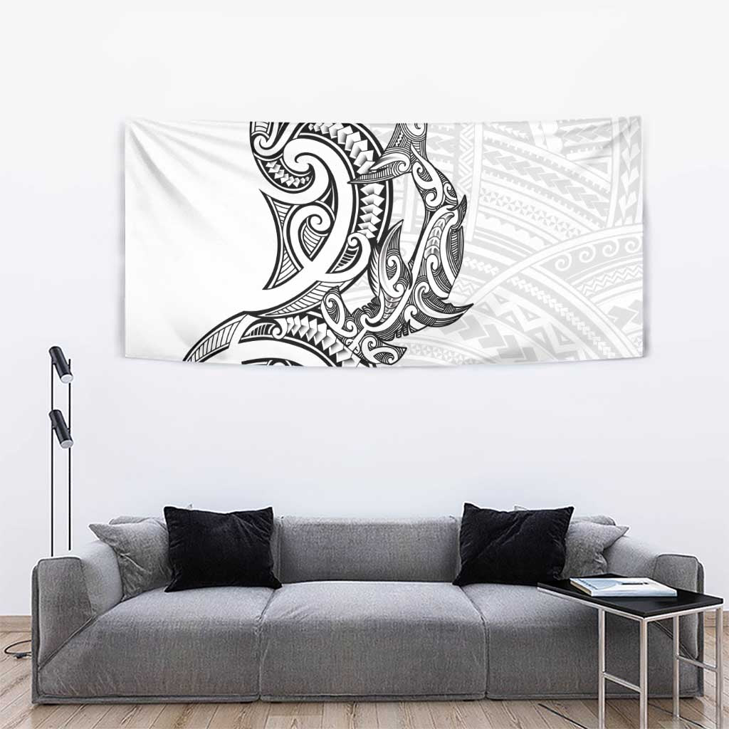 New Zealand Hammerhead Shark Tapestry Maori Haehae Mangopare White - Polynesian Pride