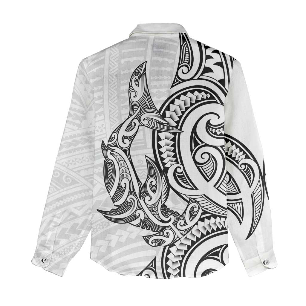 New Zealand Hammerhead Shark Women Casual Shirt Maori Haehae Mangopare White - Polynesian Pride